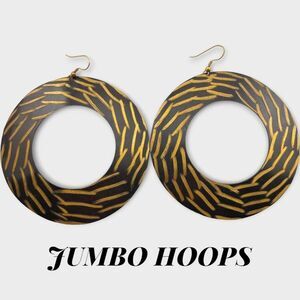 Vintage Gold-tone and Black Hoop Earrings Jumbo Earrings